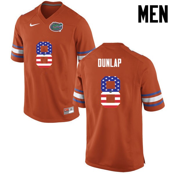 Florida Gators Men #8 Carlos Dunlap College Football USA Flag Fashion Orange